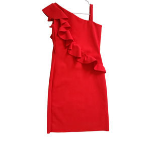 Chiara Boni Red One-Shoulder Midi Dress